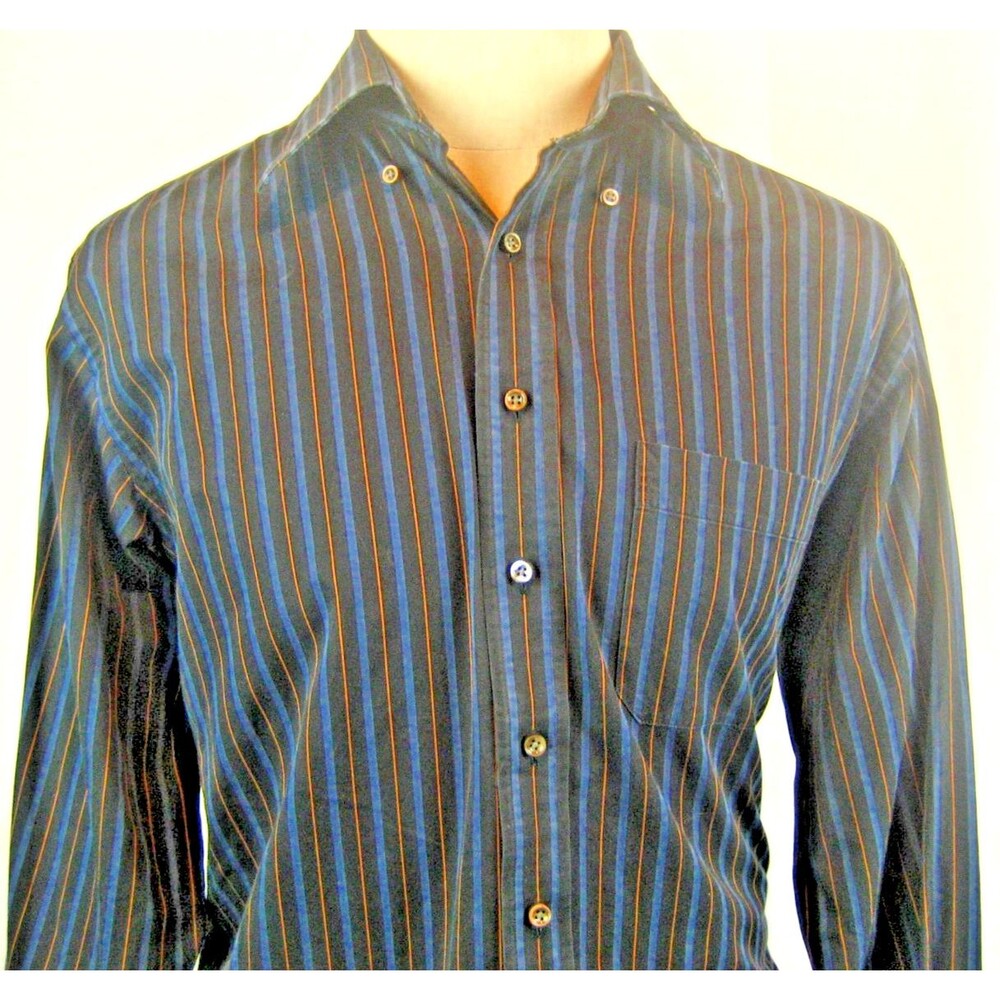 Mens Scott Barber Cotton Blue Striped LS Casual Shirt sz L